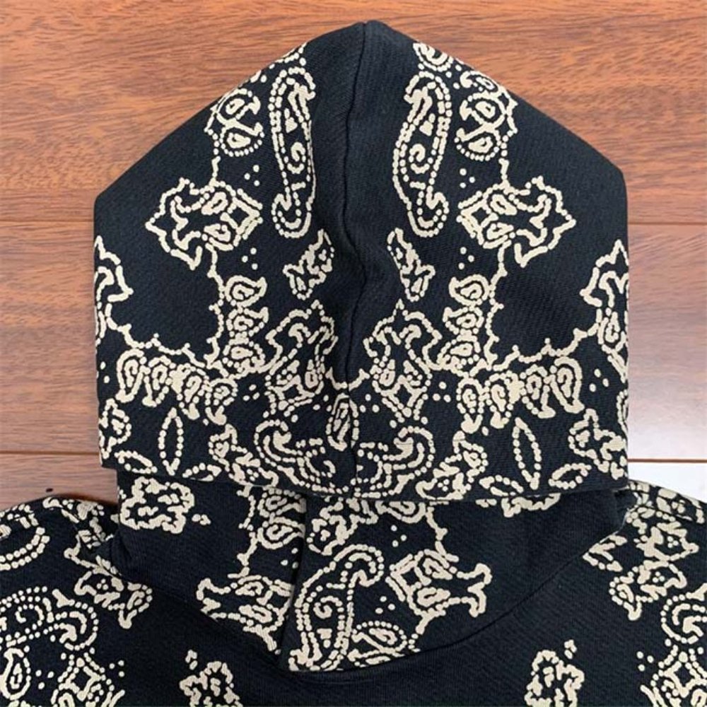 Amiri Logo Embroidered Bandana Print Hoodie - Black - Picture 6 of 12